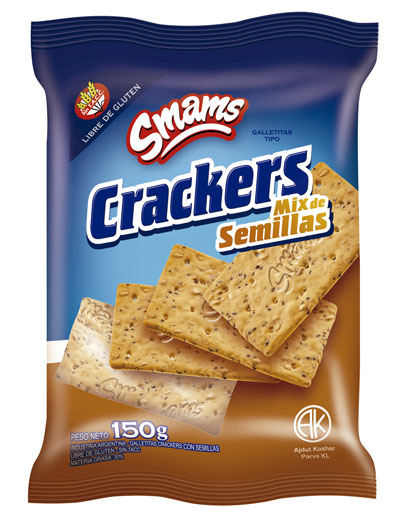 Impresionantes las Crackers saladas SMAMS. Clásicas, sin sal y las espectaculares con Semillas, Riquísimas, crocantes y con la calidad de siempre. Infaltables. 
Sin Tacc. libres de gluten.