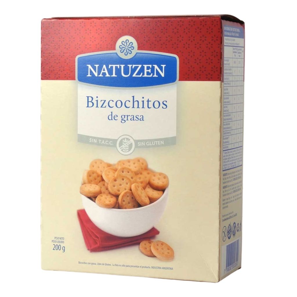 Tradicionales bizcochitos de grasa de la linea Natuzen de galletitas libres de gluten.