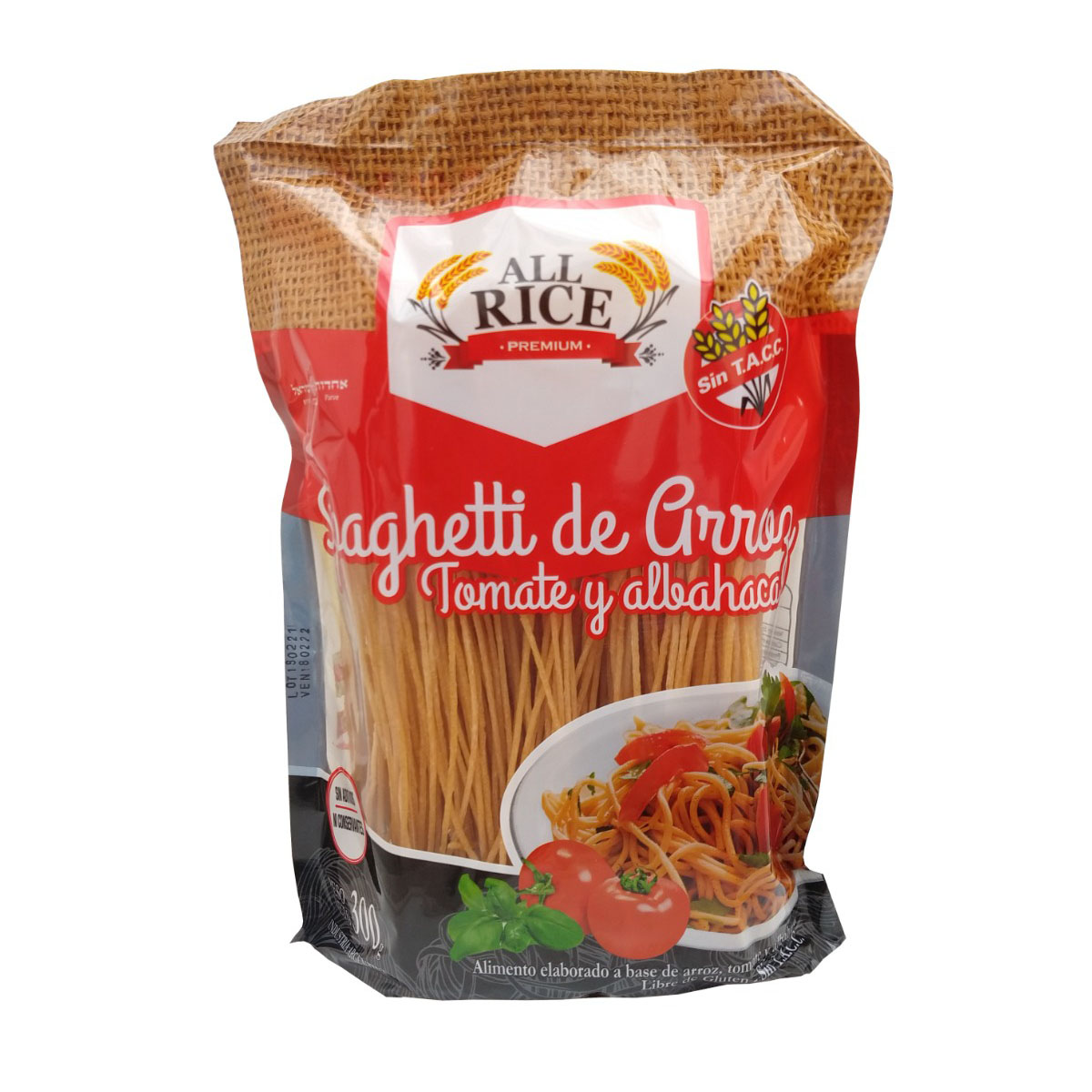 Spaghettis de arroz All Rice Premium son elaborados íntegramente a base de arroz. Vienen en 3 variedades. Clásicos, Tomate&Albahaca y Espinaca. Libres de gluten.
