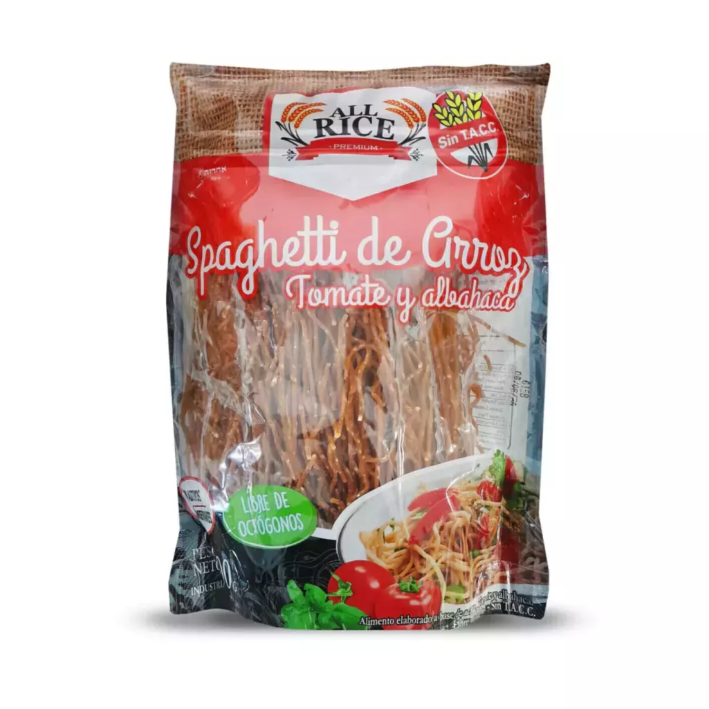 Spaghettis de Arroz Tomate y Albahaca - All Rice x 300g