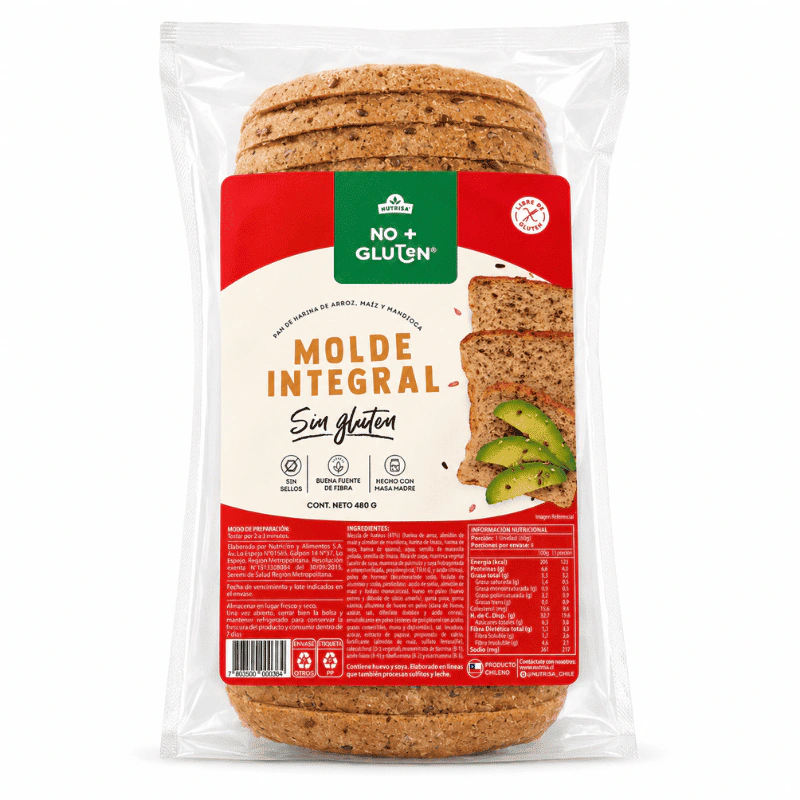 Pan de Molde Integral Masa Madre Rebanadas No+Gluten x 600g