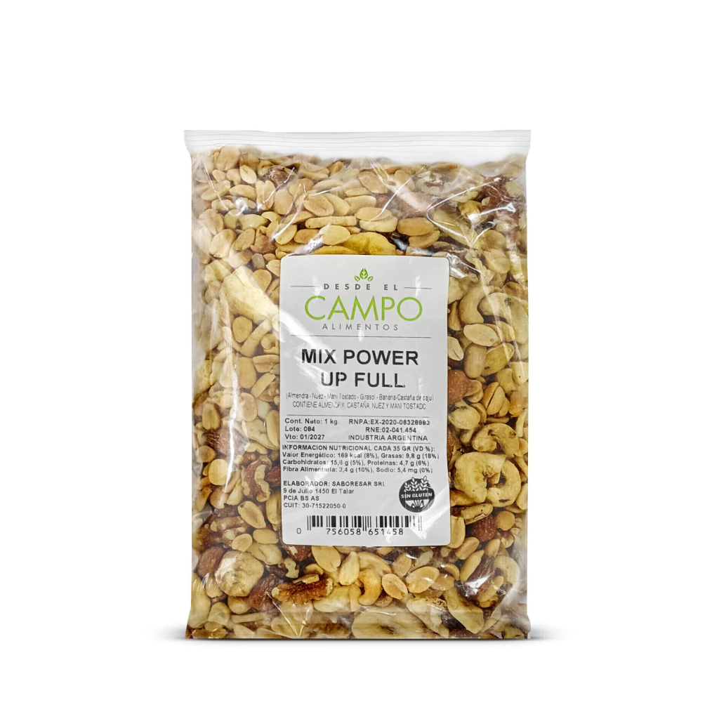 Mix Frutos Secos PowerUp sin Pasas Libre de gluten DeC x 1Kg