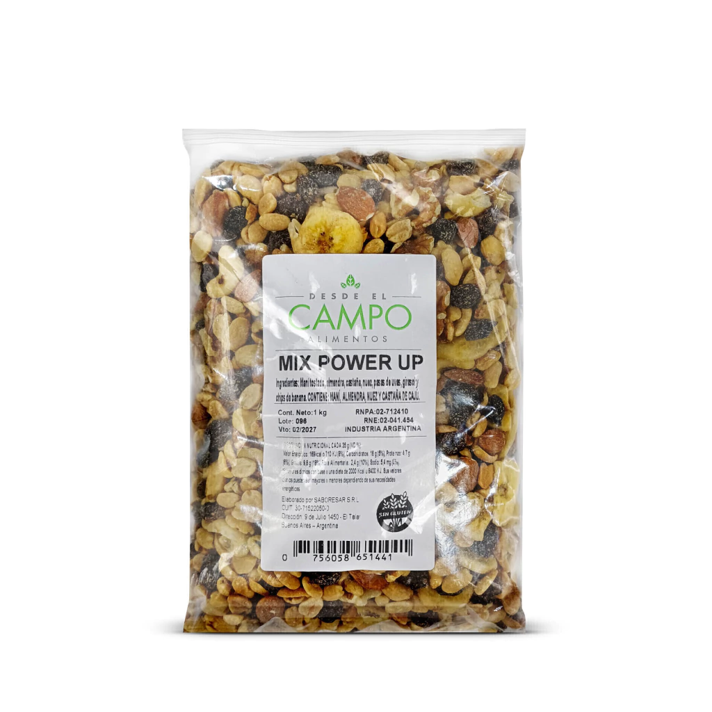 Mix Frutos Secos PowerUp con Pasas Libres de gluten DeC x 1Kg