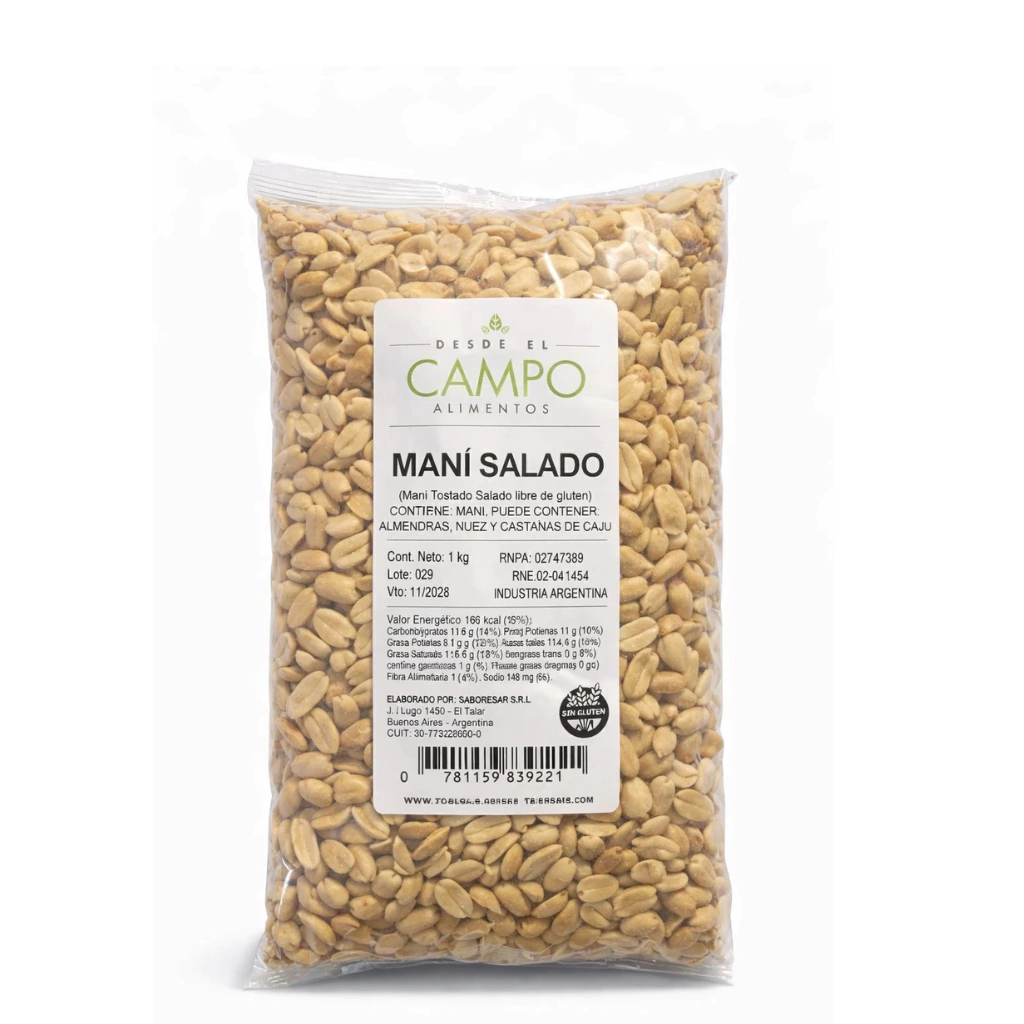Mani sin Piel Salado Libre de gluten DeC x 1Kg