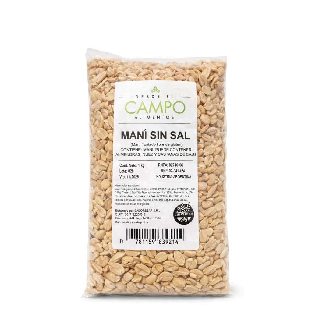 Mani Pelado sin Sal Libre de gluten DeC x 1Kg