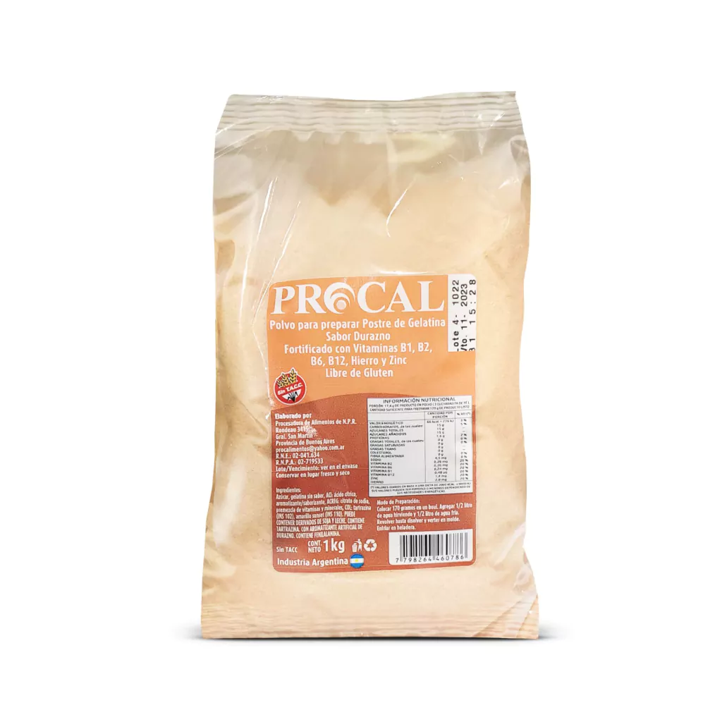 Gelatina Fortificada sabor Durazno Procal x 1kg