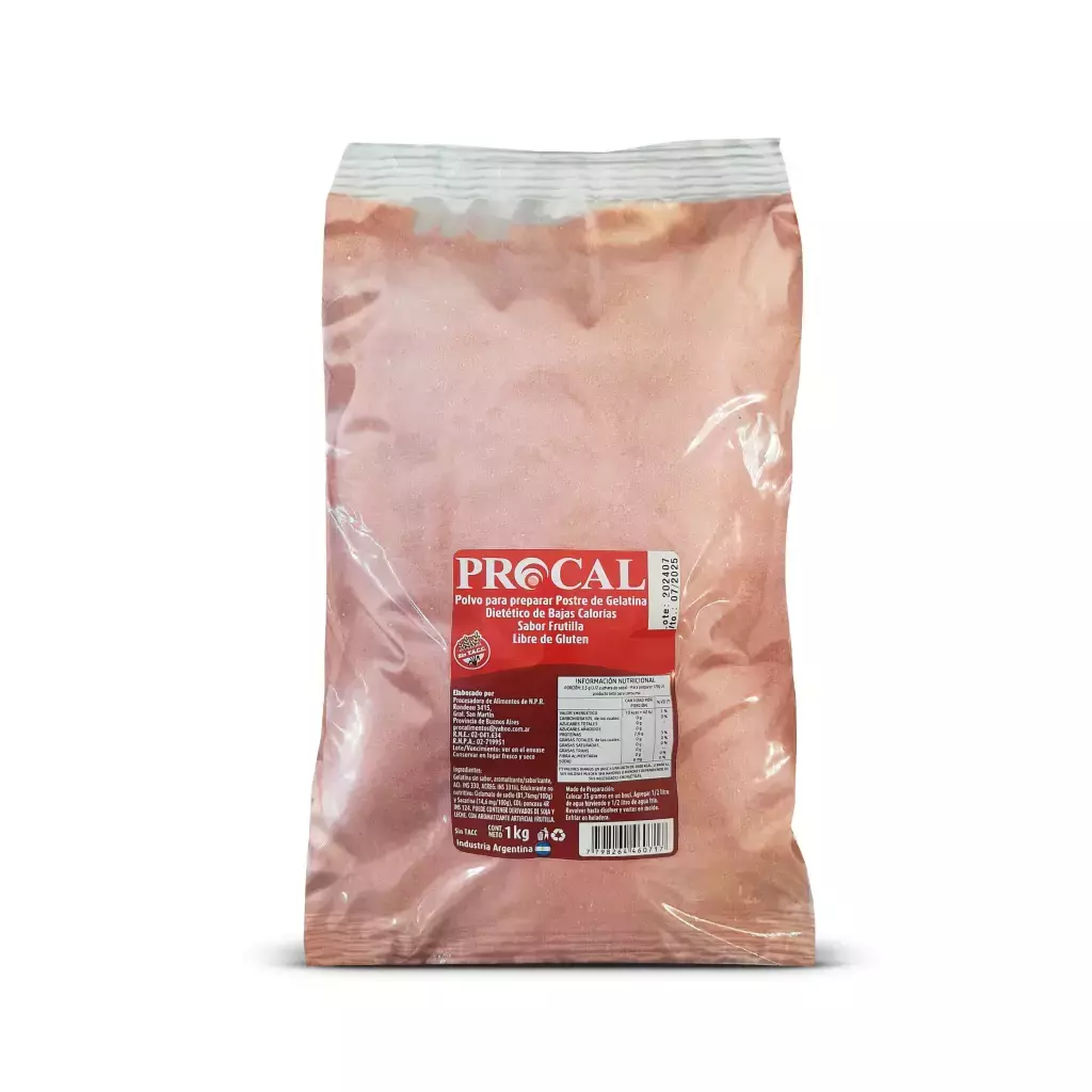 Gelatina Dietética sin azúcar sabor Frutilla Procal Rinde 5X x 1kg