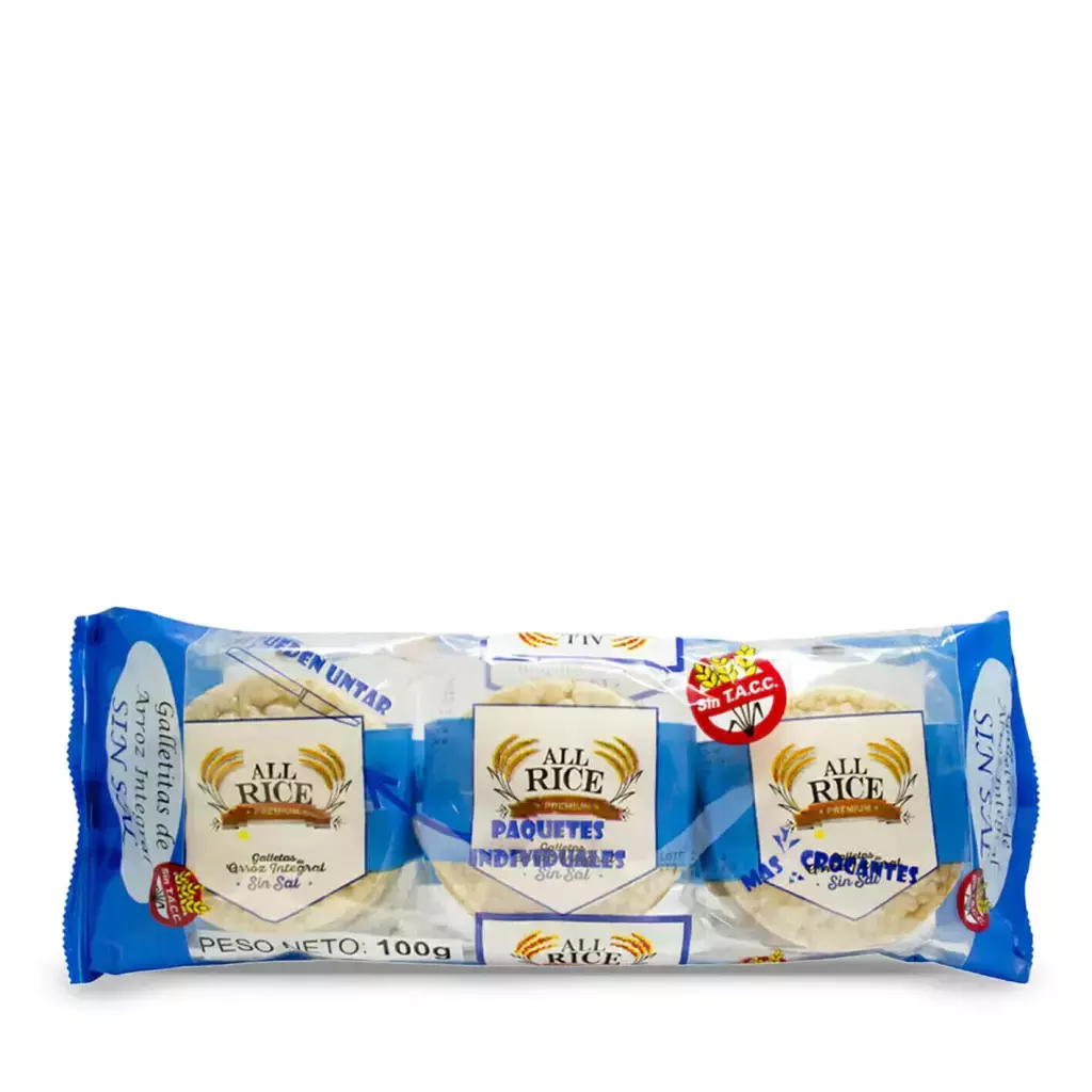 Galletas de Arroz Redondas Sin Sal All Rice x 100g