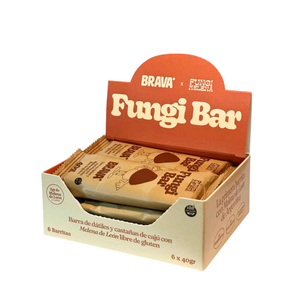 Fungi Bar Melena de León Cacao Datiles Frutos Secos BRAVA - Caja x 6u