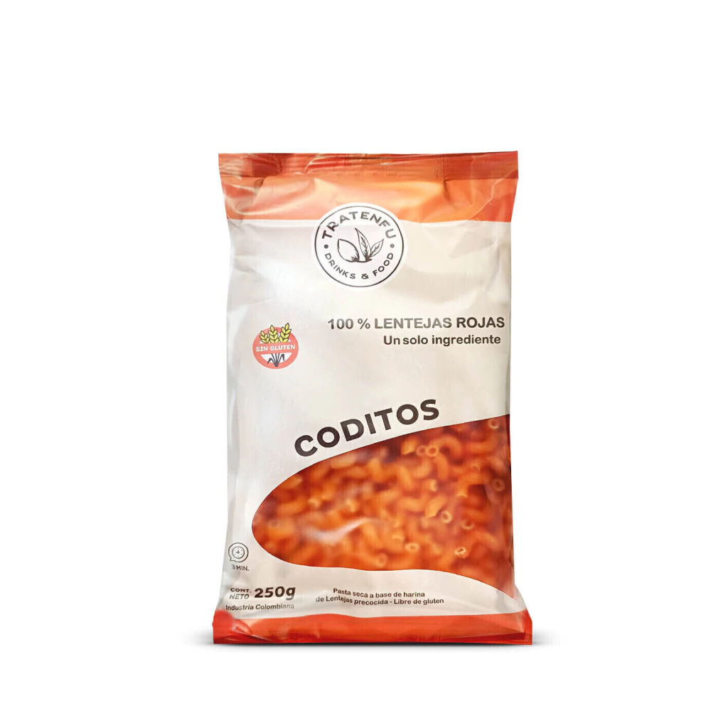 Fideos Coditos de Lentejas Rojas Tratenfú x 250g