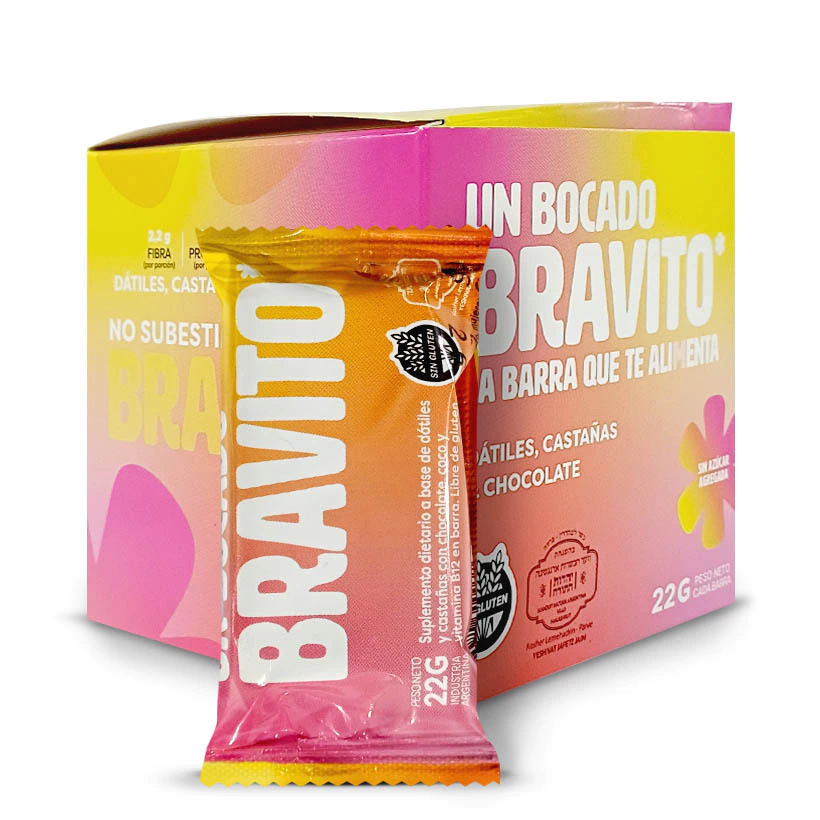 Bravitos bocaditos de castañas, dátiles, choco y coco caja x 10u