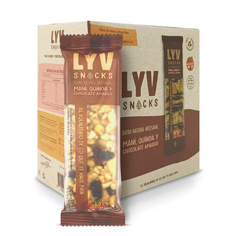 Barrita Frutos Secos, Maní, Quinoa y Choco Amargo LyV caja x 18u