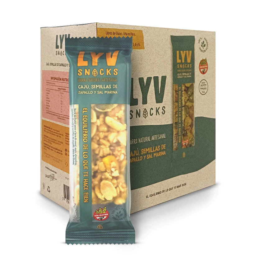 Barrita Frutos Secos, Cajú, Zapallo y Sal Marina LyV caja x 18u