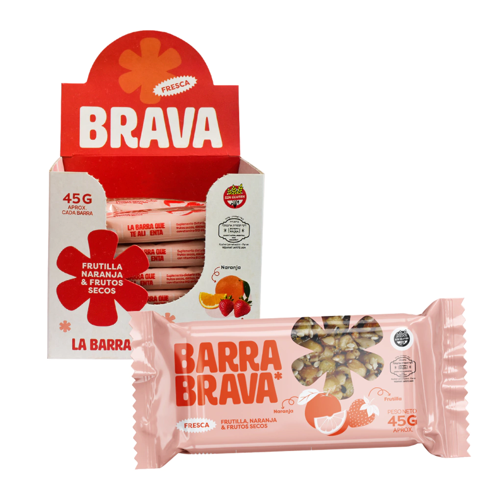 Barrita Frutos Secos Naranja y Frutillas - Barra Brava caja x 12u