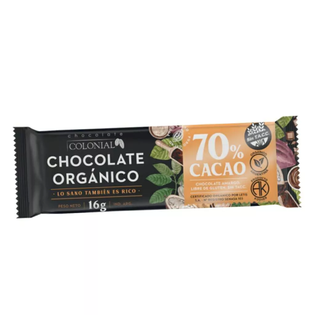 Barra de Chocolate Orgánico 70% Cacao Colonial x 100g