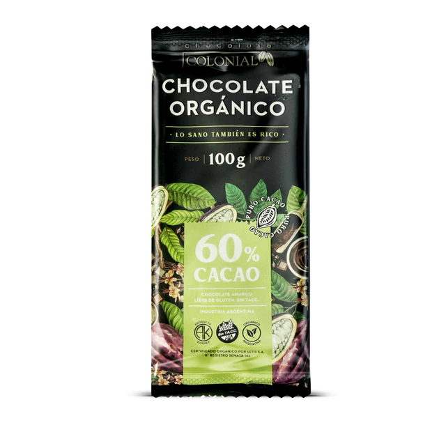 Barra de Chocolate Orgánico 60% Cacao Colonial x 100g