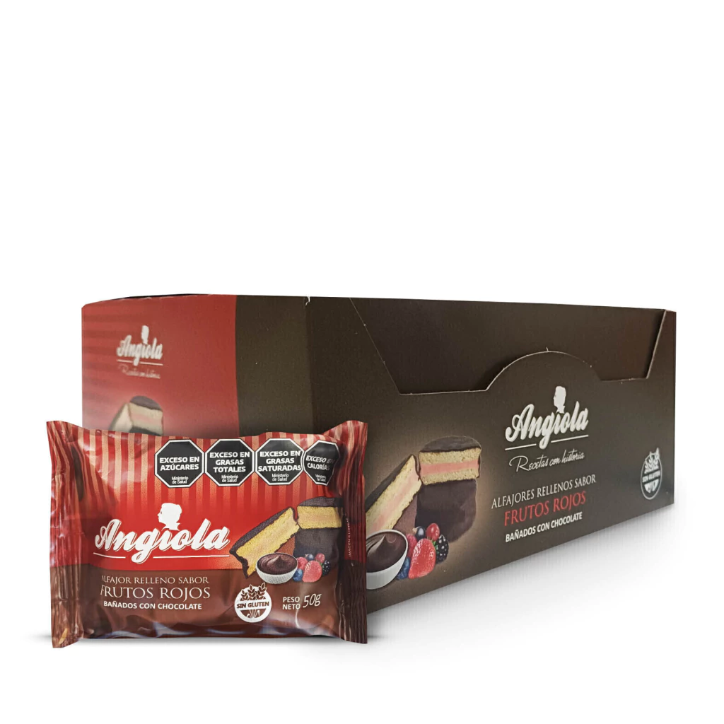 Alfajor Mousse Frutos Rojos Bañado Chocolate ANGIOLA x 6u
