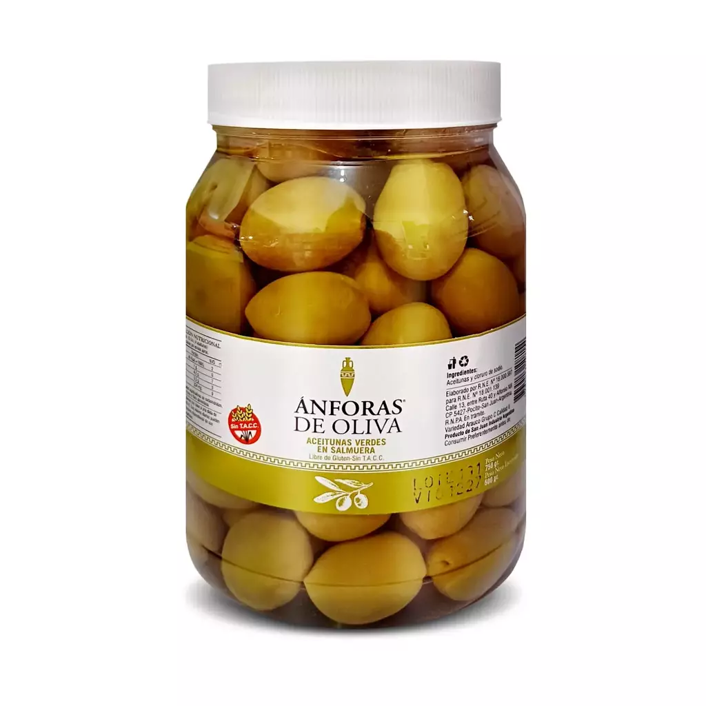 Aceitunas Verdes en Salmuera Anforas Oliva PET x 500g